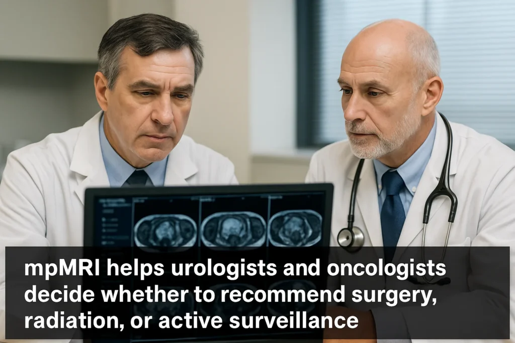 Doctors reviewing multiparametric MRI scans to guide prostate cancer treatment decisions