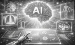 Radiology AI in 2026: Governance, Workflow, and Quality Hero Image Grayscale radiology AI hero image showing imaging screens and a neural circuit concept representing governance, workflow, and quality
