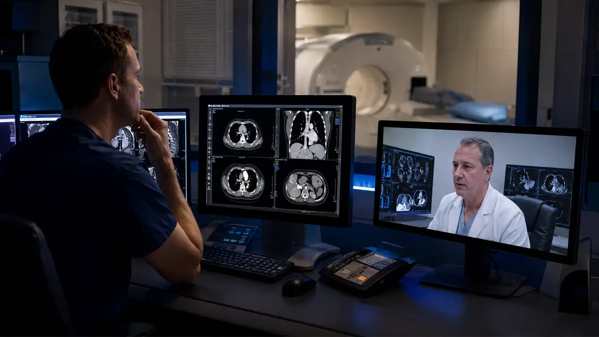 Overnight radiology workstation supporting rural hospital imaging reads and remote consultation