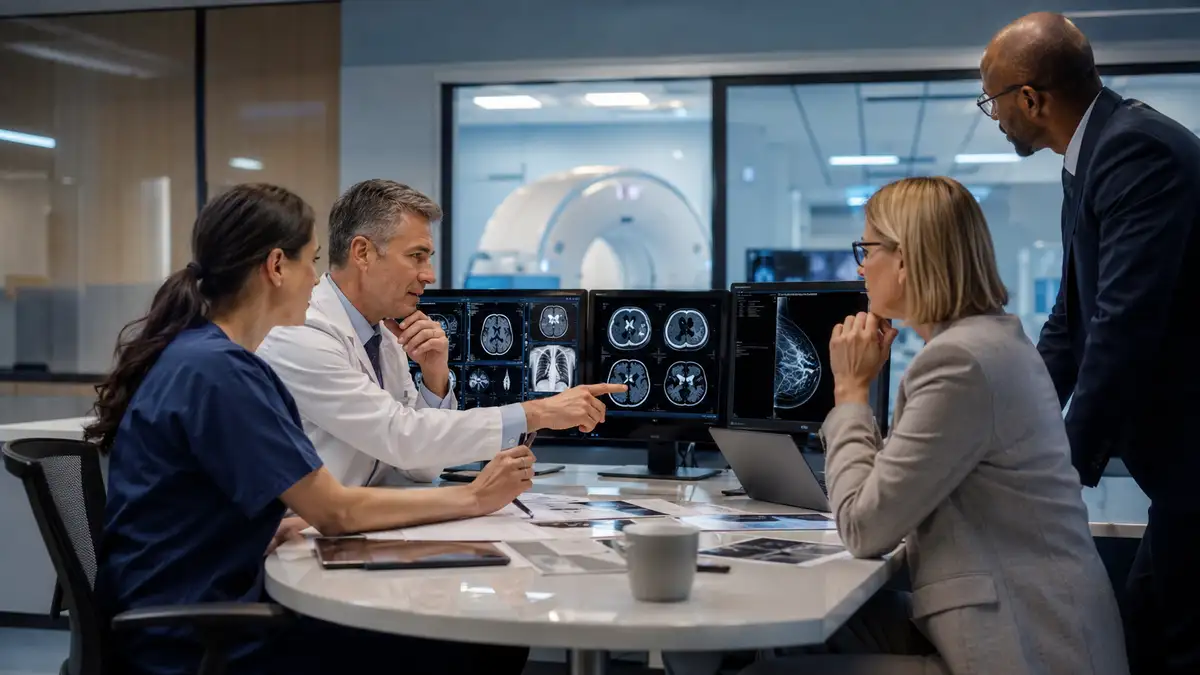 Hospital imaging leaders reviewing workflow strategy and diagnostic imaging before AHRA 2026