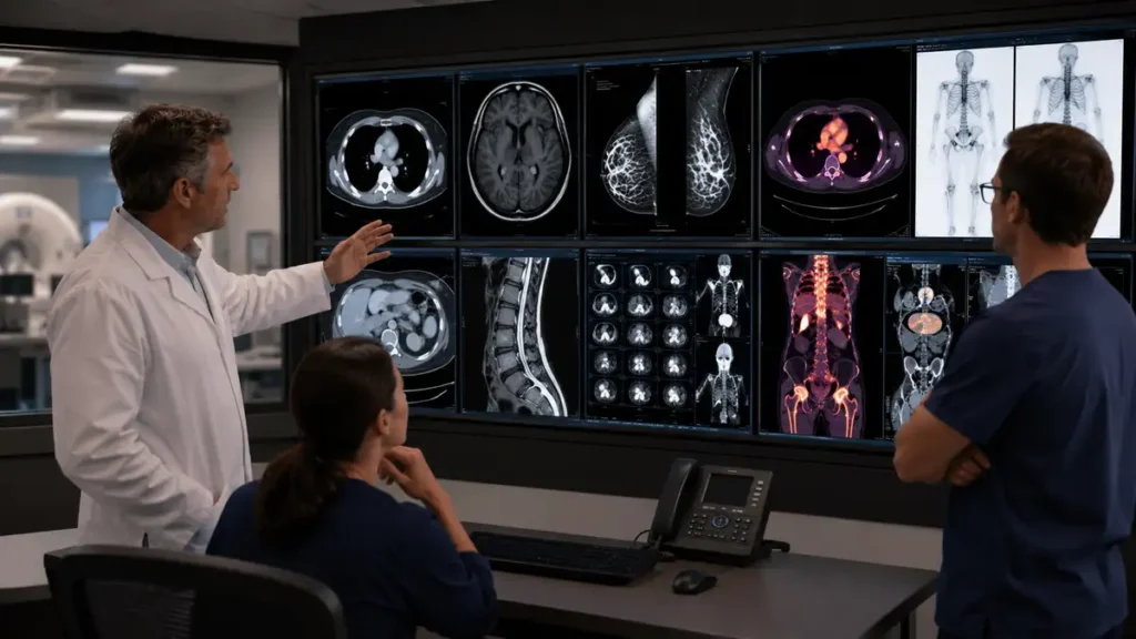 Modality Expansion and Radiology Coverage Planning Radiology director and imaging team reviewing multiple modalities as coverage planning becomes more complex