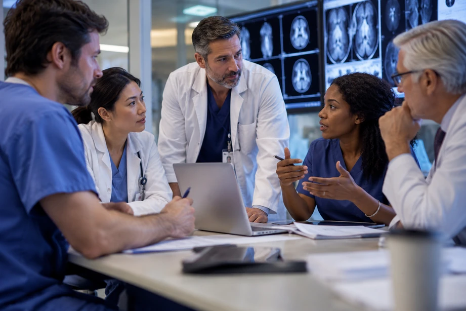 Hospital radiology team reviewing physician credentialing and privileging requirements